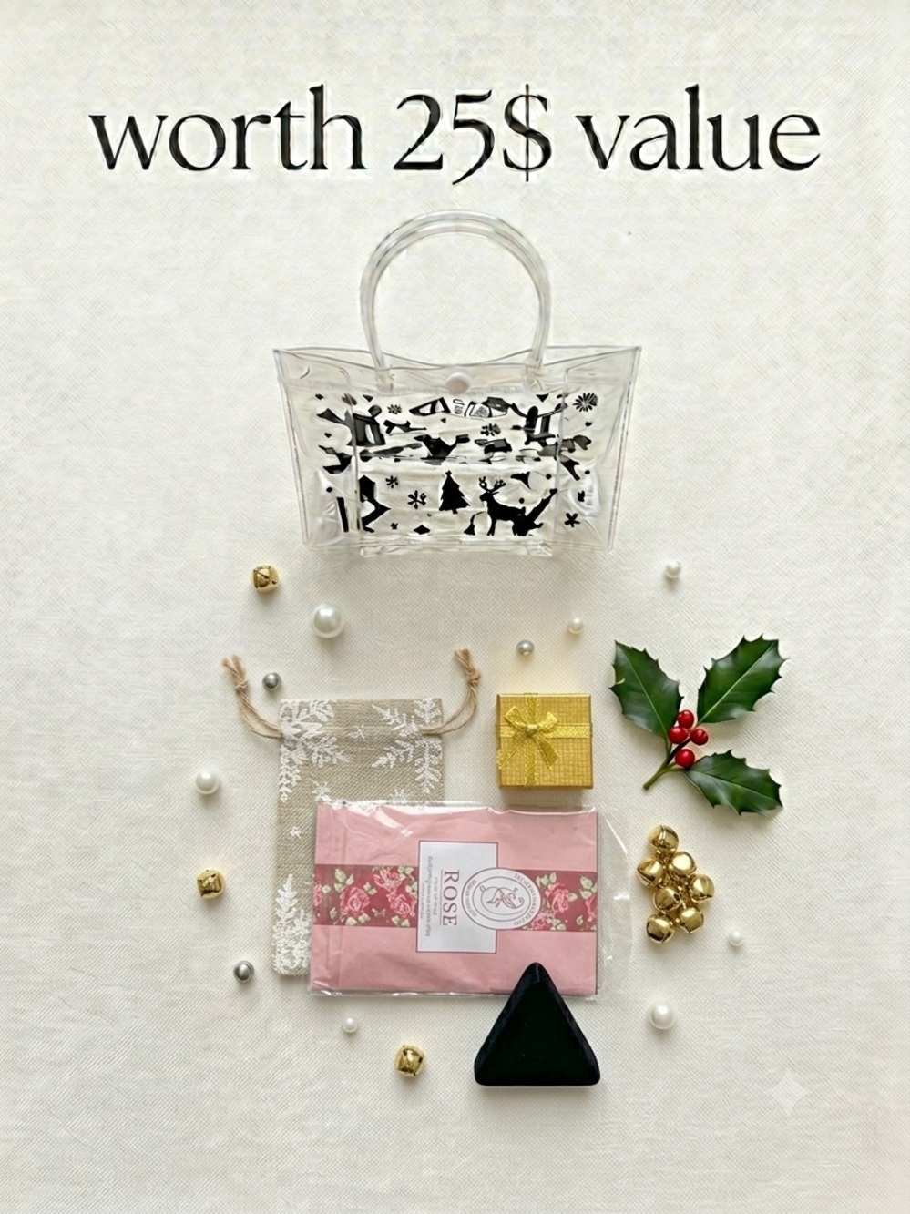 Tote Bag with Black Winter Scene Insert gift box beauty  blender